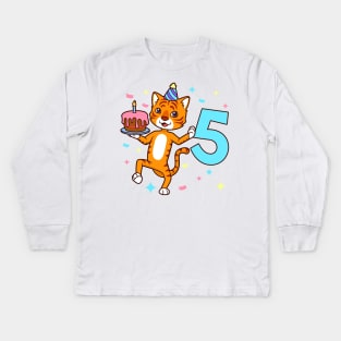 I am 5 with tiger - boy birthday 5 years old Kids Long Sleeve T-Shirt